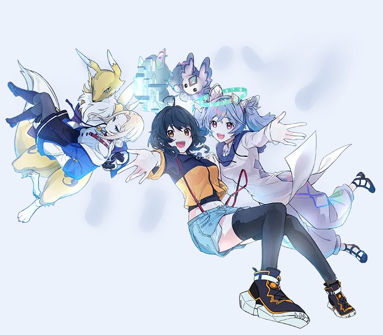 DIGIMON ALYSION main visual with Kanata and partner Digimon.
